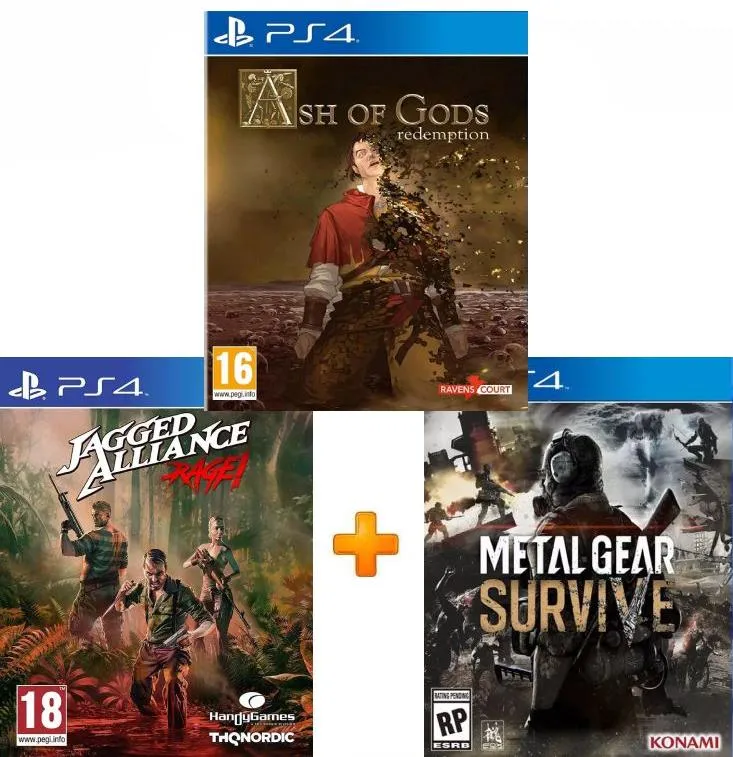 ИгроПак для PS4: Metal Gear Survive + Ash of Gods: Redemption + Jagged Alliance: Rage!
