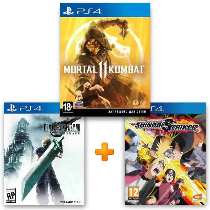 ИгроПак для PS4: Naruto to Boruto: Shinobi Striker + Final Fantasy VII Remake + Mortal Kombat 11