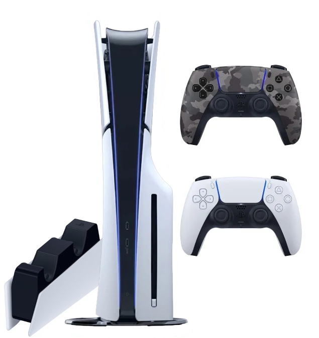 Sony PlayStation 5 Slim (PS5 Slim) + 2-й геймпад (серый камуфляж) + зарядная станция