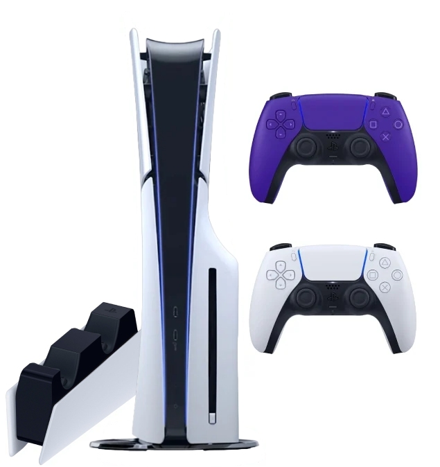 Sony PlayStation 5 Slim (PS5 Slim) + 2-й геймпад (галактический пурпурный) + зарядная станция