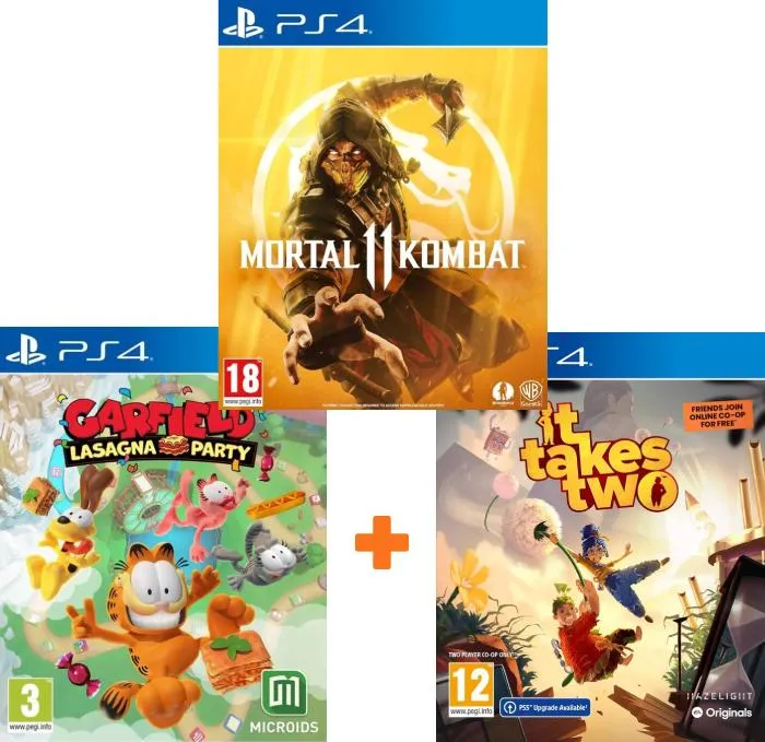 ИгроПак для PS4: It Takes Two + Mortal Kombat 11 + Garfield Lasagna Party