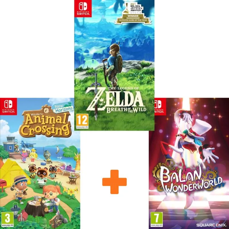 ИгроПак для Nintendo Switch: Animal Crossing New Horizons + The Legend of Zelda: Breath of the Wild + Balan Wonderworld