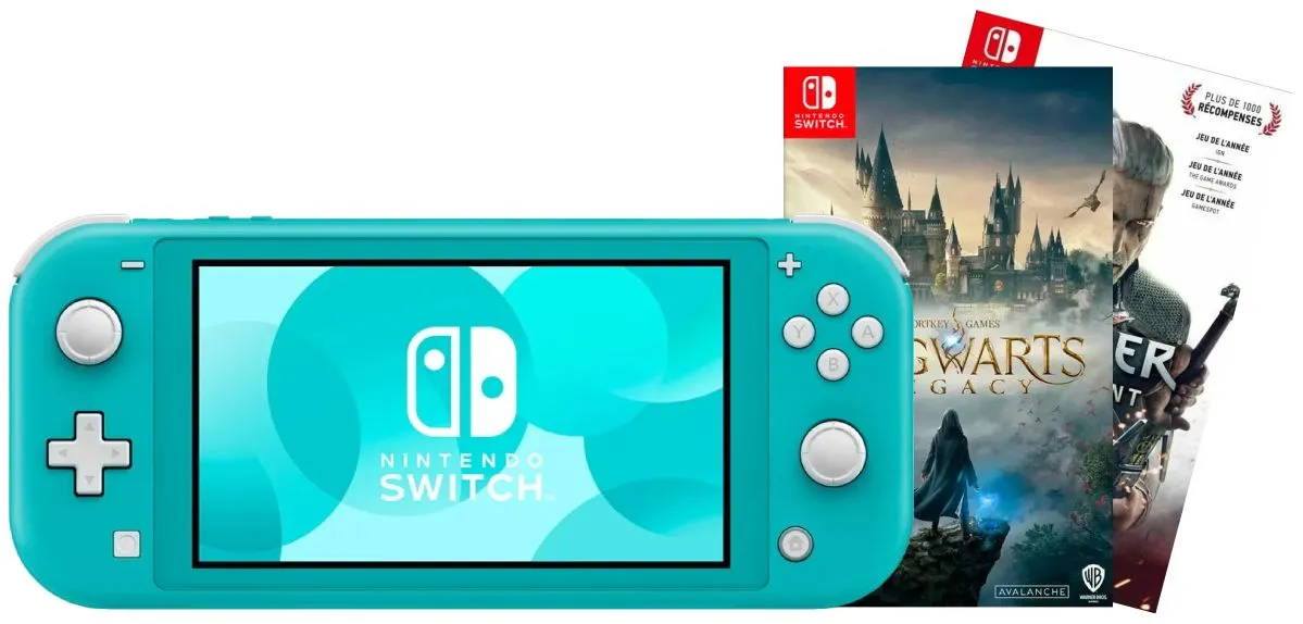 Игровая приставка Nintendo Switch Lite (Бирюзовый) + Игра Hogwarts Legacy + Игра Ведьмак 3: Дикая охота