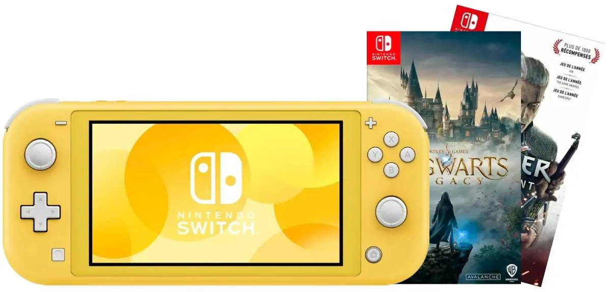 Игровая приставка Nintendo Switch Lite (Жёлтый) + Игра Hogwarts Legacy + Игра Ведьмак 3: Дикая охота