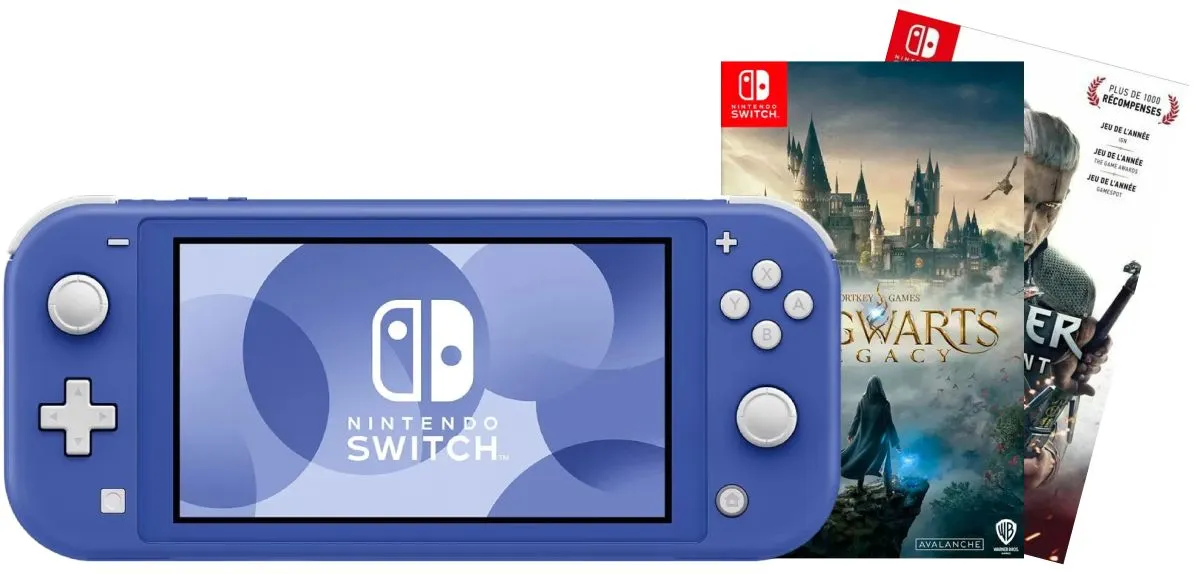 Игровая приставка Nintendo Switch Lite Blue (синий) + Игра Hogwarts Legacy + Игра Ведьмак 3: Дикая охота