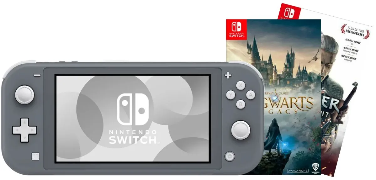 Игровая приставка Nintendo Switch Lite Gray 32GB (Серый) + Игра Hogwarts Legacy + Игра Ведьмак 3: Дикая охота