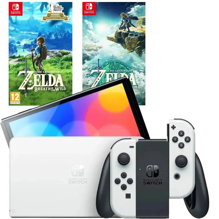 Игровая приставка Nintendo Switch OLED 64GB (белый) (AZ) + Игра Legend of Zelda: Tears of the Kingdom + Игра The Legend of Zelda: Breath of the Wild