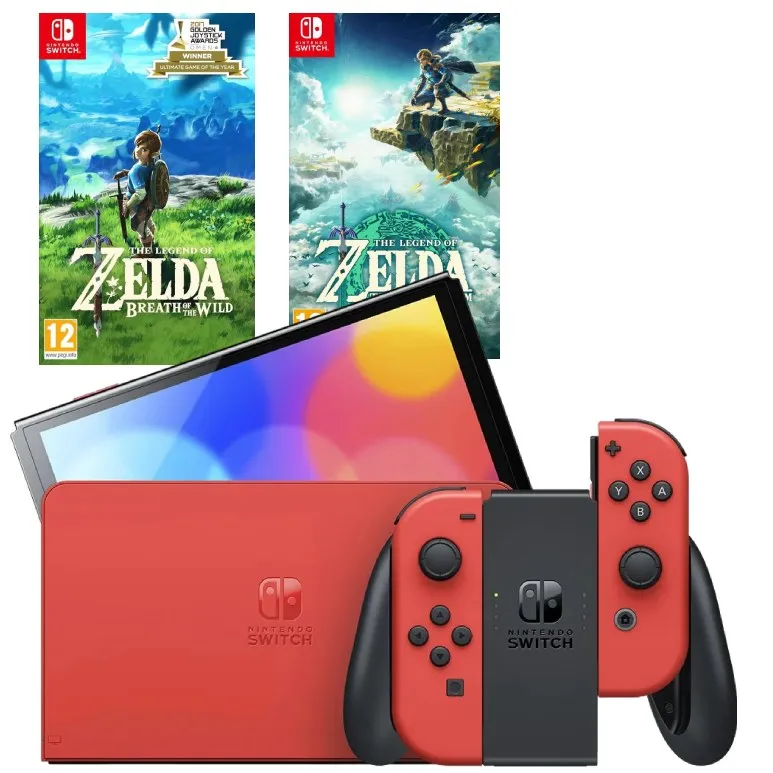Игровая приставка Nintendo Switch OLED 64GB (Mario Red Edition) (AZ) + Игра Legend of Zelda: Tears of the Kingdom + Игра The Legend of Zelda: Breath of the Wild