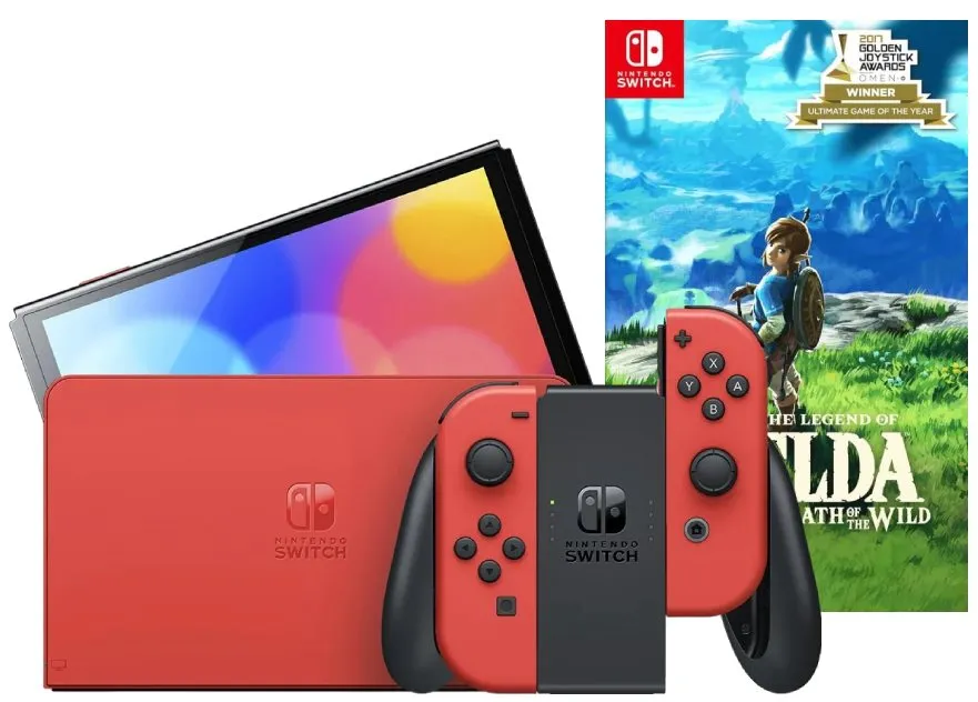 Игровая приставка Nintendo Switch OLED 64GB (Mario Red Edition) (AZ) + Игра The Legend of Zelda: Breath of the Wild