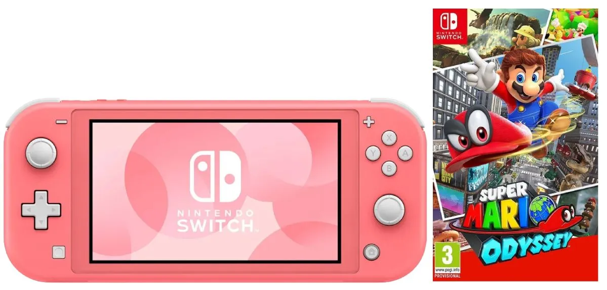 Игровая приставка Nintendo Switch Lite Coral (кораллово-розовый) + Игра Super Mario Odyssey