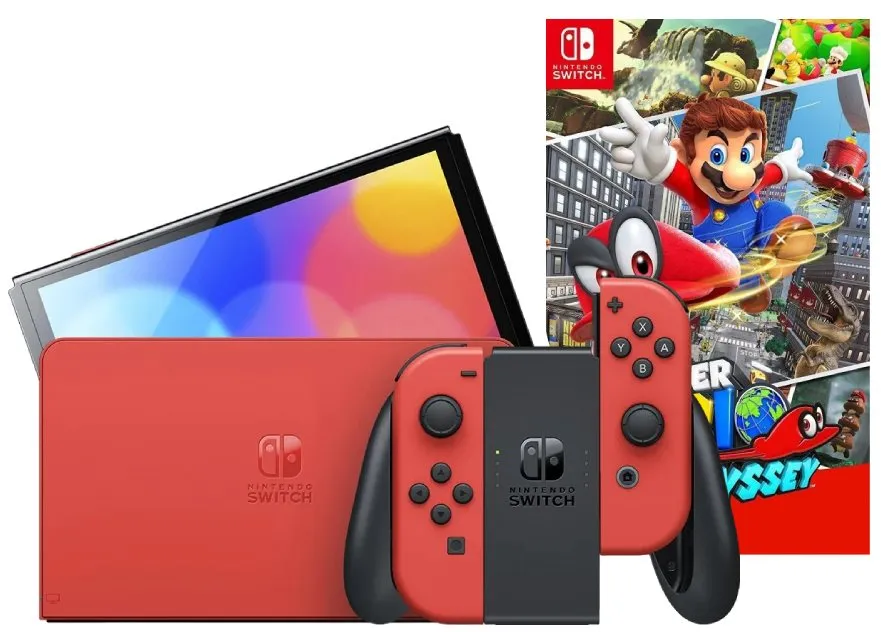 Игровая приставка Nintendo Switch OLED 64GB (Mario Red Edition) (AZ) + Игра Super Mario Odyssey