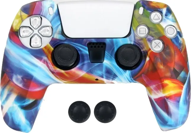 Силиконовый чехол для геймпада Sony DualSense (радужный) + 2 накладки на стики